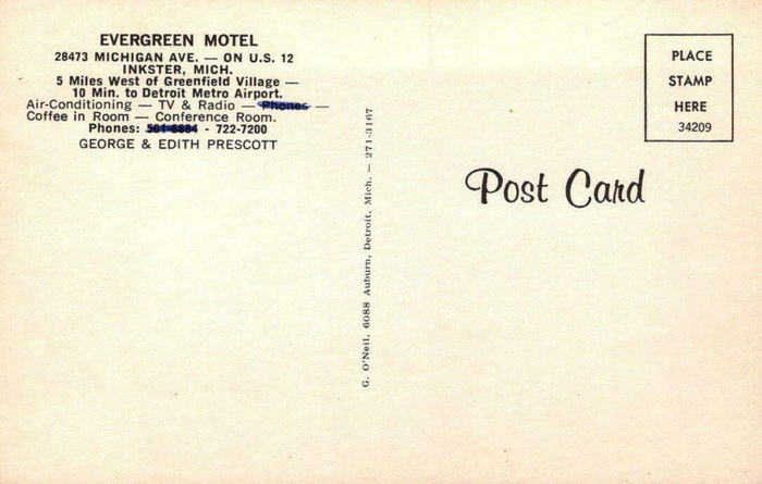 Evergreen Motel - Old Postcard And Promos (newer photo)